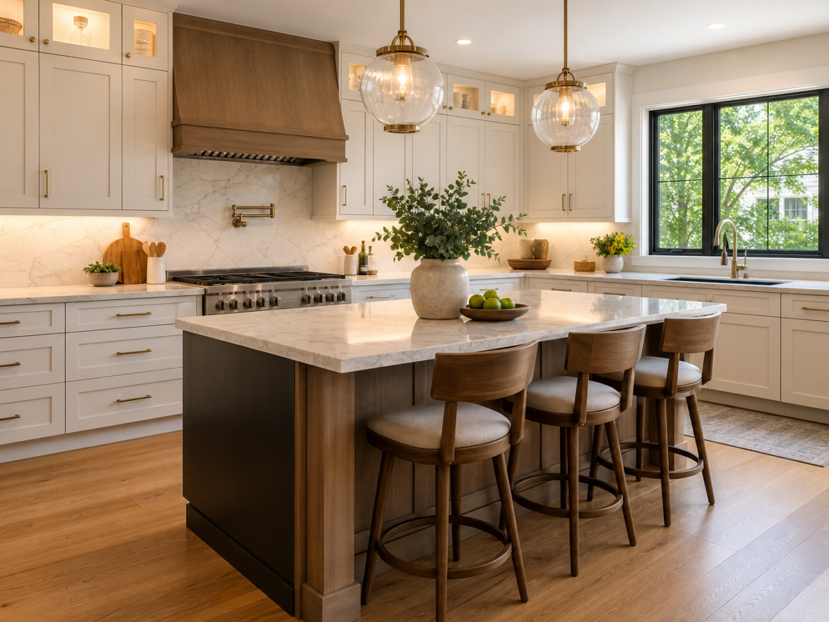 Modern American kitchen with island and full cabinetry
