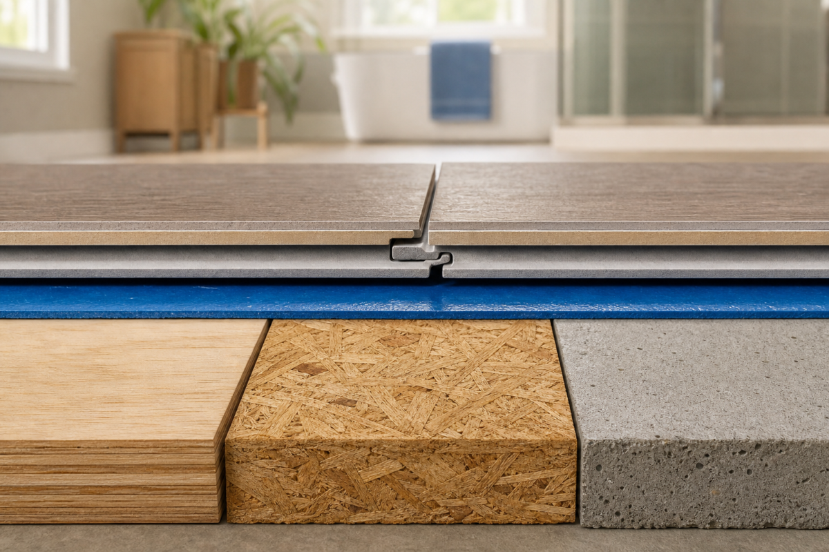 Subfloor materials: plywood vs. OSB vs. concrete - bathroom subfloor waterproofing