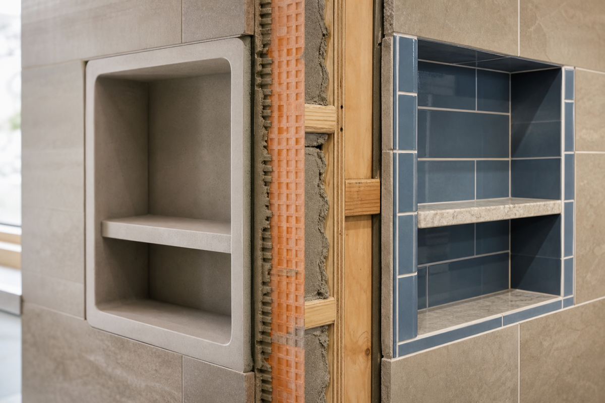 Prefab vs custom tiled niches - shower niche